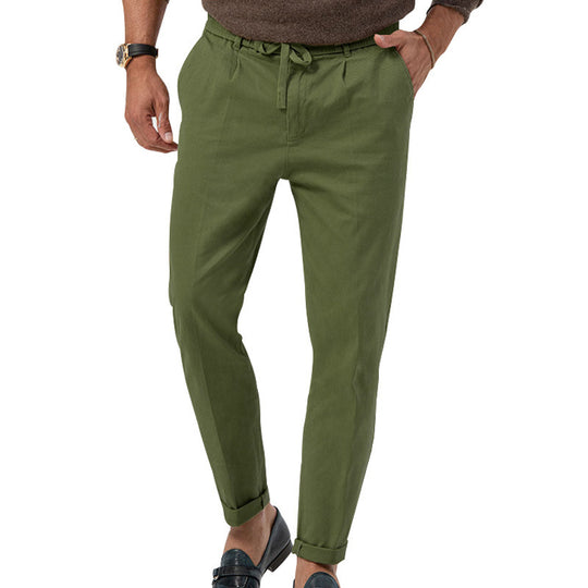 Herren Tapered Leinen-Baumwoll-Hose mit Elastikbund, Tunnelzug und Bündchen Nord Taschen