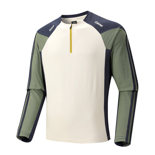 Herren Atmungsaktives Langarm-Trainingsshirt mit kurzem Reißverschluss und Raglanärmeln Nord Taschen