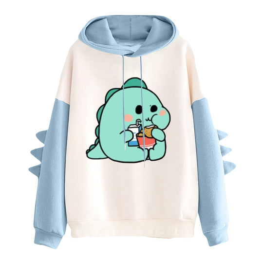 Damen nan Kapuzenpullover mit niedlichem Frosch-Motiv, Kängurutasche und volumigen Ärmelapplikationen Nord Taschen