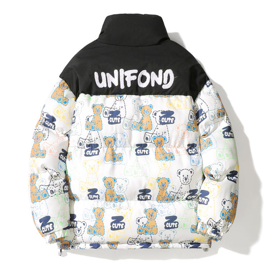 Unisex Gestepptes Teddy‑Print Pufferjacke mit hohem Kragen Nord Taschen