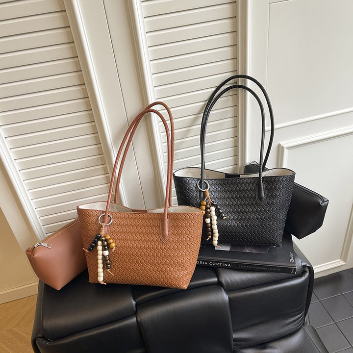 Damen geflochtene Ledertasche mit zusätzlichen Anhängern Nord Taschen