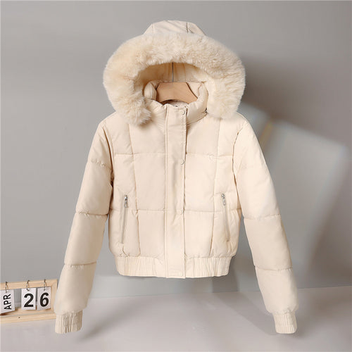 Damen nan kurze gesteppte Bomberjacke mit warmer Kapuze, abnehmbarem Webpelzrand, elastischem Bund und Thermofutter Nord Taschen