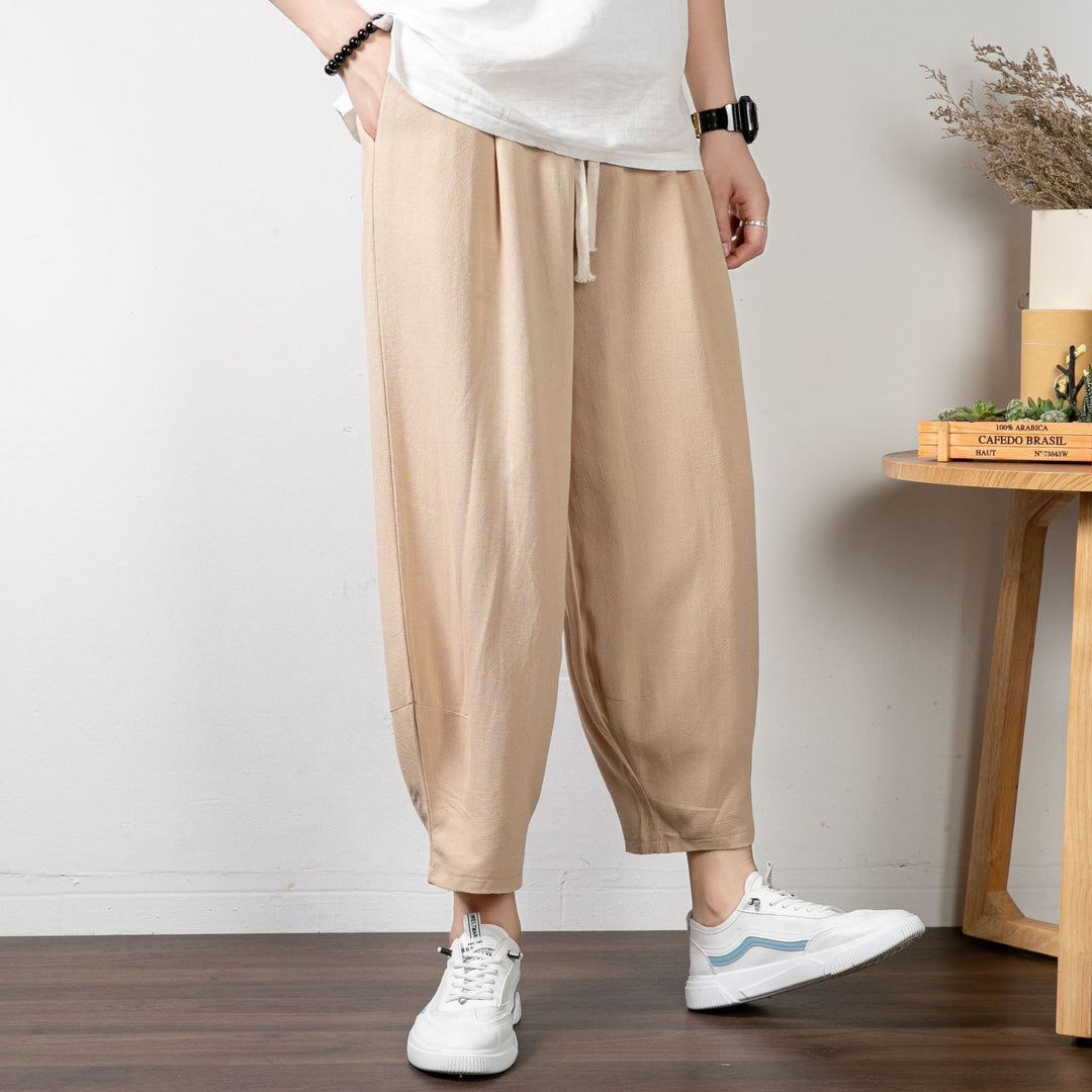 Herren Lässige Cropped Haremshose aus Baumwollmix mit Tunnelzug und gerippten Knöchelbündchen Nord Taschen