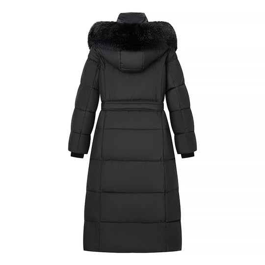 Damen Wattierter Longline-Mantel mit Kapuze und Taillengürtel Nord Taschen