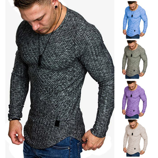 Herren Enganliegender Strukturstrick‑Langarmpullover mit Rundhals Nord Taschen