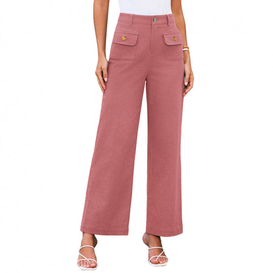Damen High-Waist Palazzo-Hose mit aufgesetzten Knopf-Taschen Nord Taschen