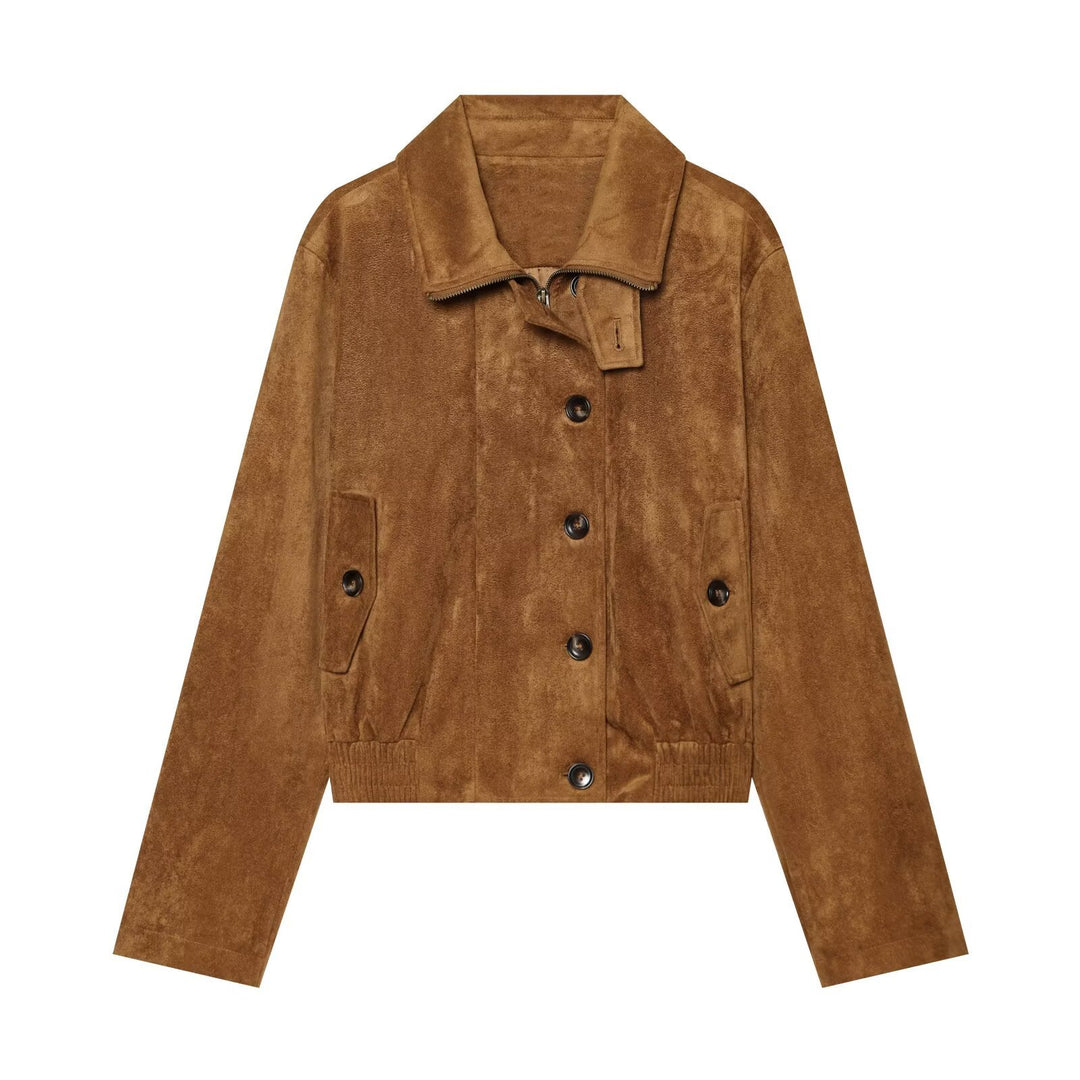 Damen Kurzjacke im Vintage‑Velours‑Stil mit Zierknopfleiste und elastischem Saum Nord Taschen