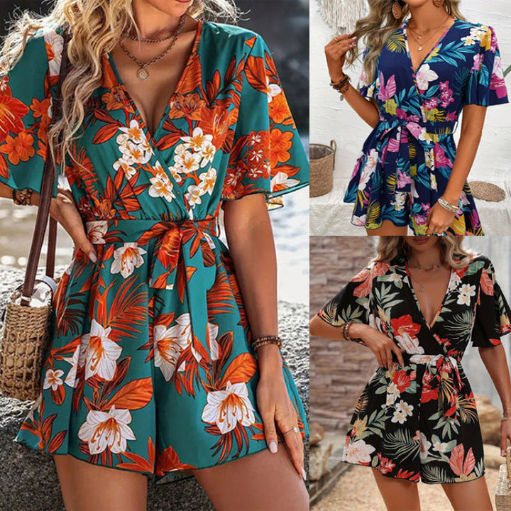 Damen Jumpsuit mit floralem Design und weiten Ärmeln