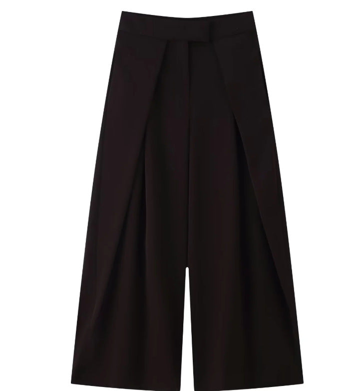 Damen 400+ weite Culotte‑Hose mit hoher Taille, verdeckter Knopfblende und vorderen Überlappungs‑Schlitzen Nord Taschen