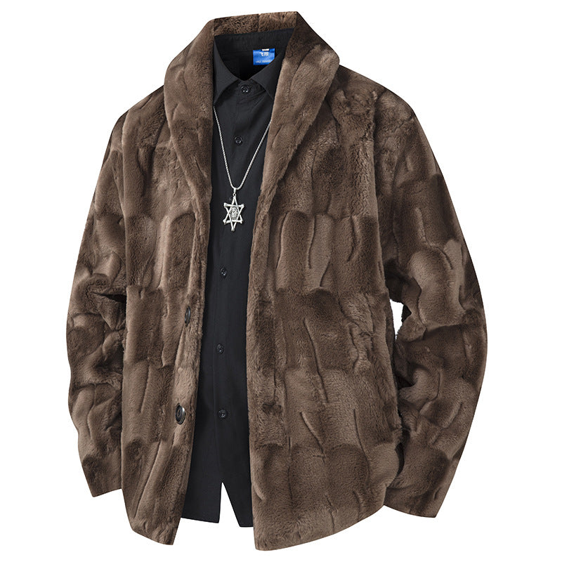 Herren Luxuriöse Kurzblazer‑Jacke aus Kunstfell mit Schalkragen Nord Taschen