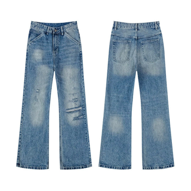 Damen Weite Distressed Denim-Jeans im Palazzo-Schnitt Nord Taschen