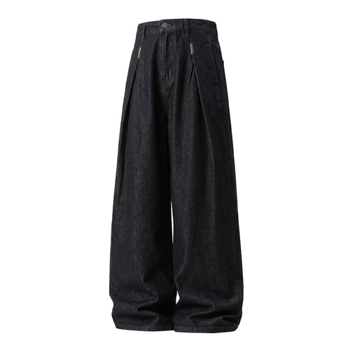 Damen Hochgeschnittene Extraweite Denim-Palazzohose mit Kellerfalten und weitem Bein Nord Taschen