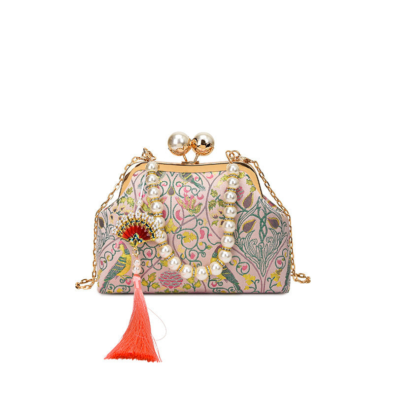 Damen elegante Clutch-Tasche mit floralem Muster und Perlenakzenten Nord Taschen