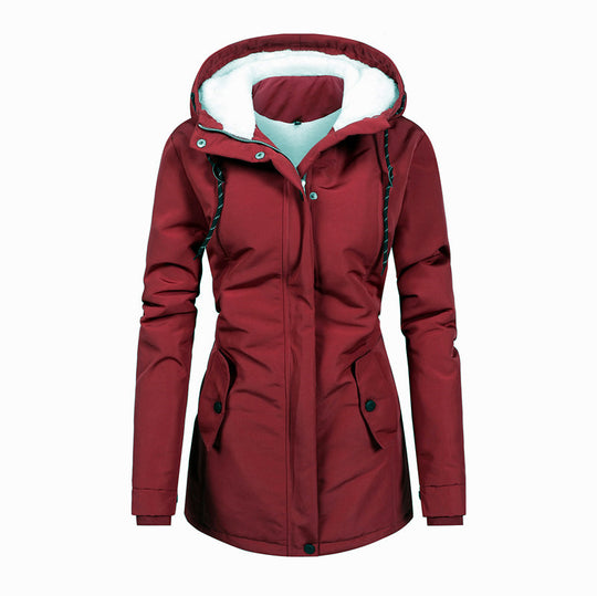 Damen Wasserabweisender Parka mit Teddyfutter, Kapuze und tailliertem Schnitt Nord Taschen