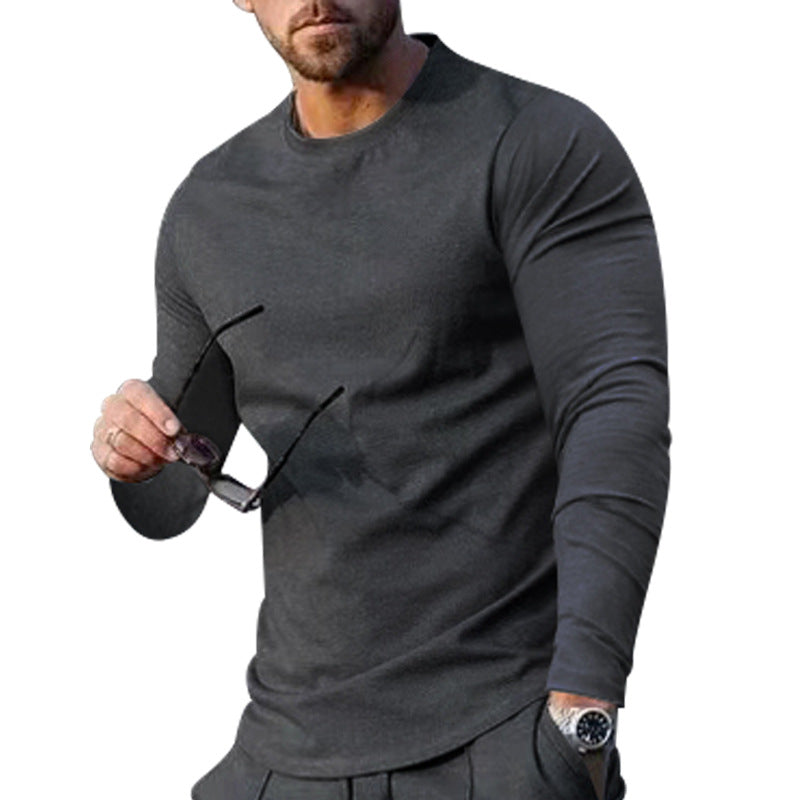 Herren nan schmal geschnittenes Langarmshirt mit Rundhalsausschnitt elastischem Baumwollstretch und verlängertem Saum