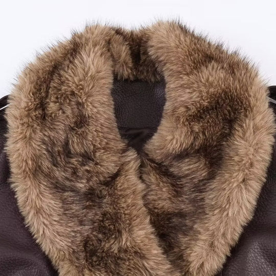 Damen Lederimitat Bomberjacke mit großem Kunstpelzkragen Nord Taschen