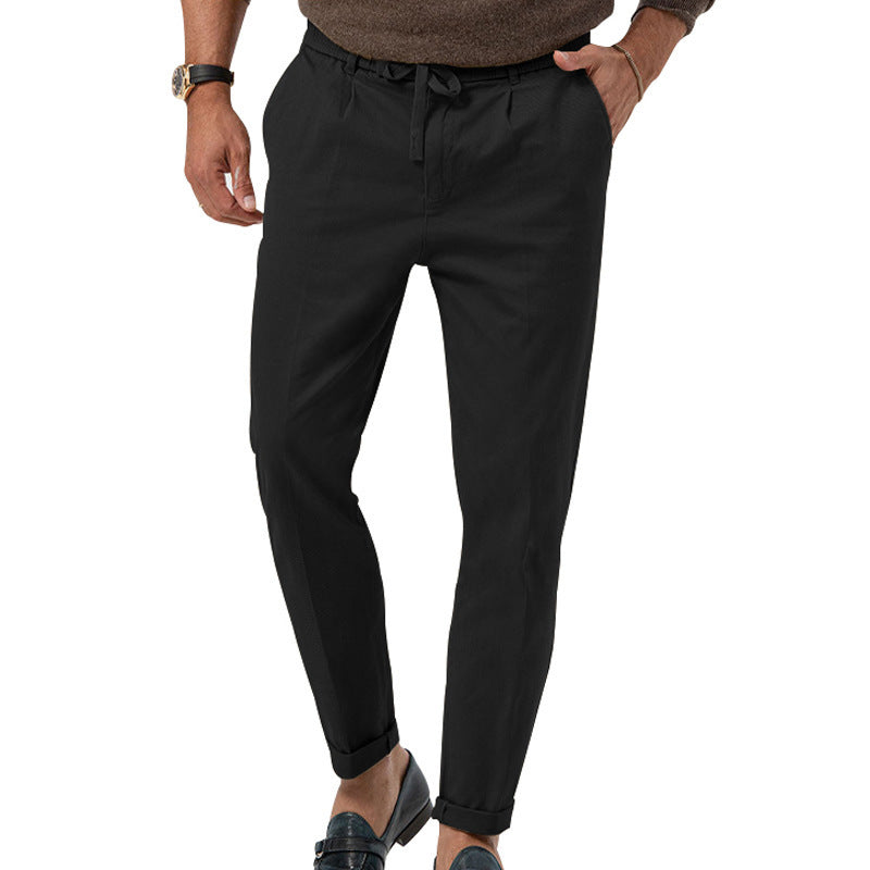 Herren Tapered Leinen-Baumwoll-Hose mit Elastikbund, Tunnelzug und Bündchen Nord Taschen