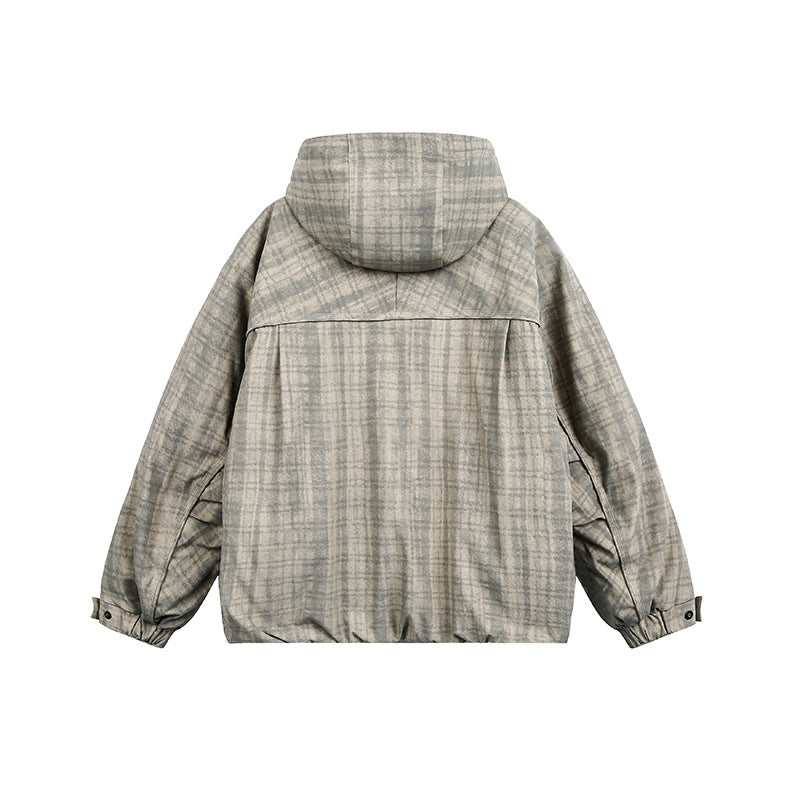 Unisex Oversize Utility Kapuzenjacke mit Karomuster und Kordelzug Nord Taschen