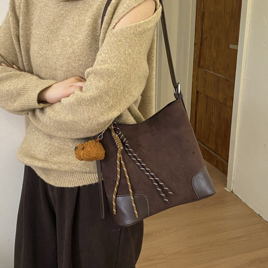 Damen Hobo-Tasche aus weichem Veloursleder mit modischem Kordelzug Nord Taschen