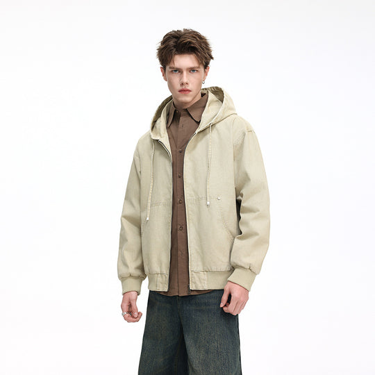 Herren Oversize Kapuzenjacke aus gewaschenem Canvas mit Reißverschluss und Utility-Taschen Nord Taschen