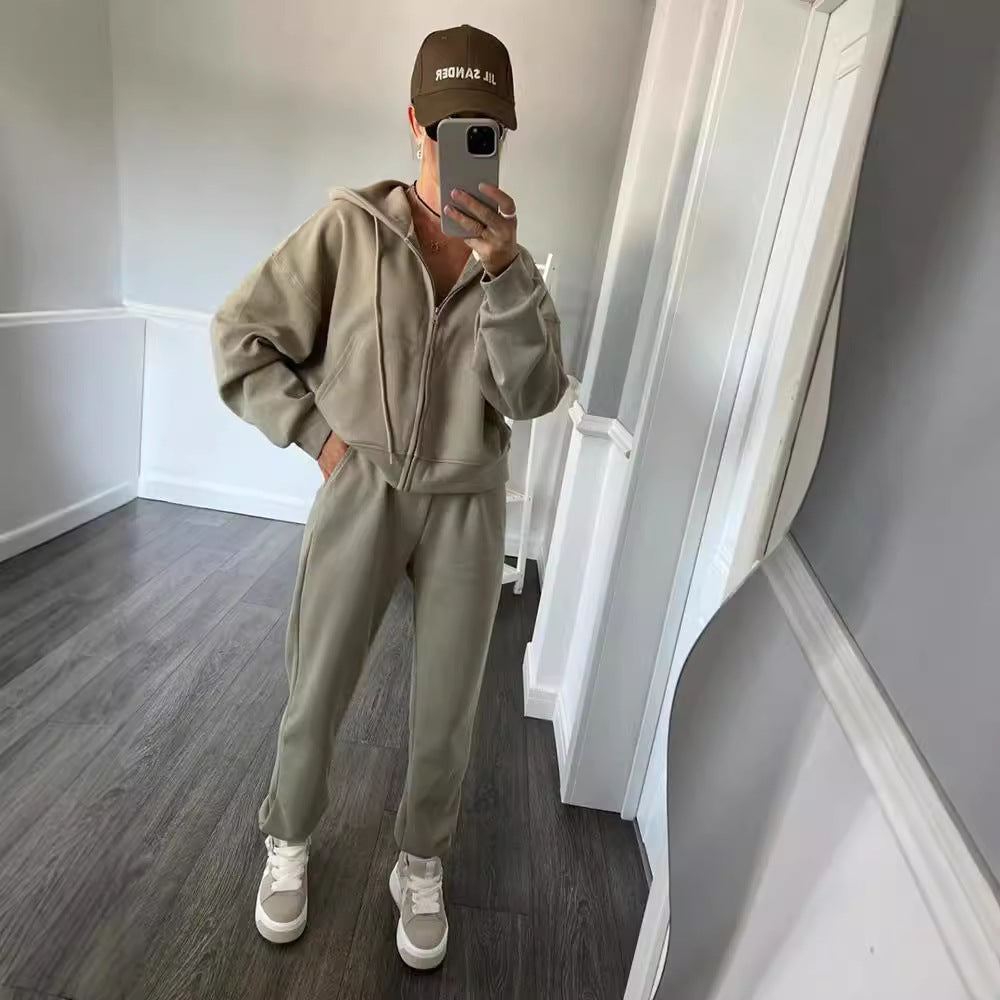 Damen lässiges Kapuzen-Sweatshirt und Jogginghose Set in Oversize-Passform mit Reißverschluss und Kängurutasche Nord Taschen