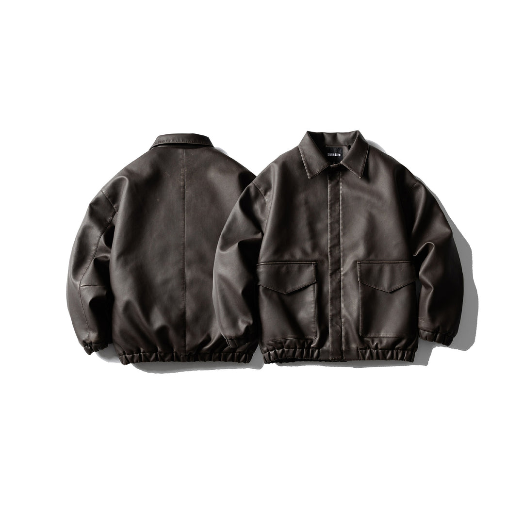 Herren Oversized Kunstleder‑Fliegerblouson mit Pattentaschen, verdecktem Verschluss und elastischem Saum Nord Taschen