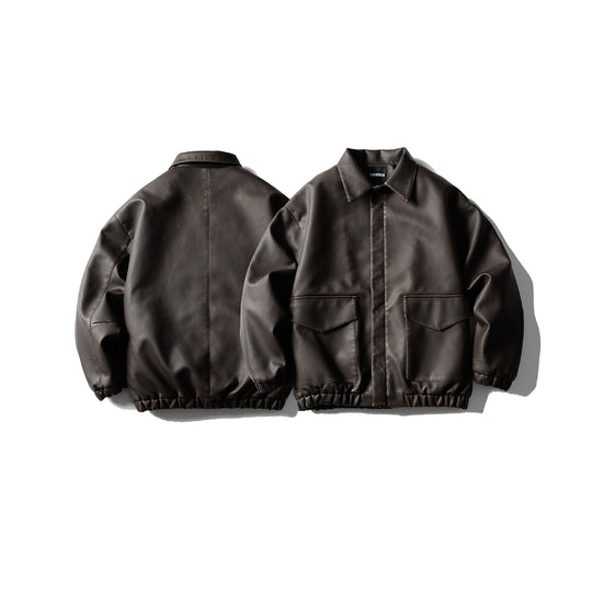 Herren Oversized Kunstleder‑Fliegerblouson mit Pattentaschen, verdecktem Verschluss und elastischem Saum Nord Taschen