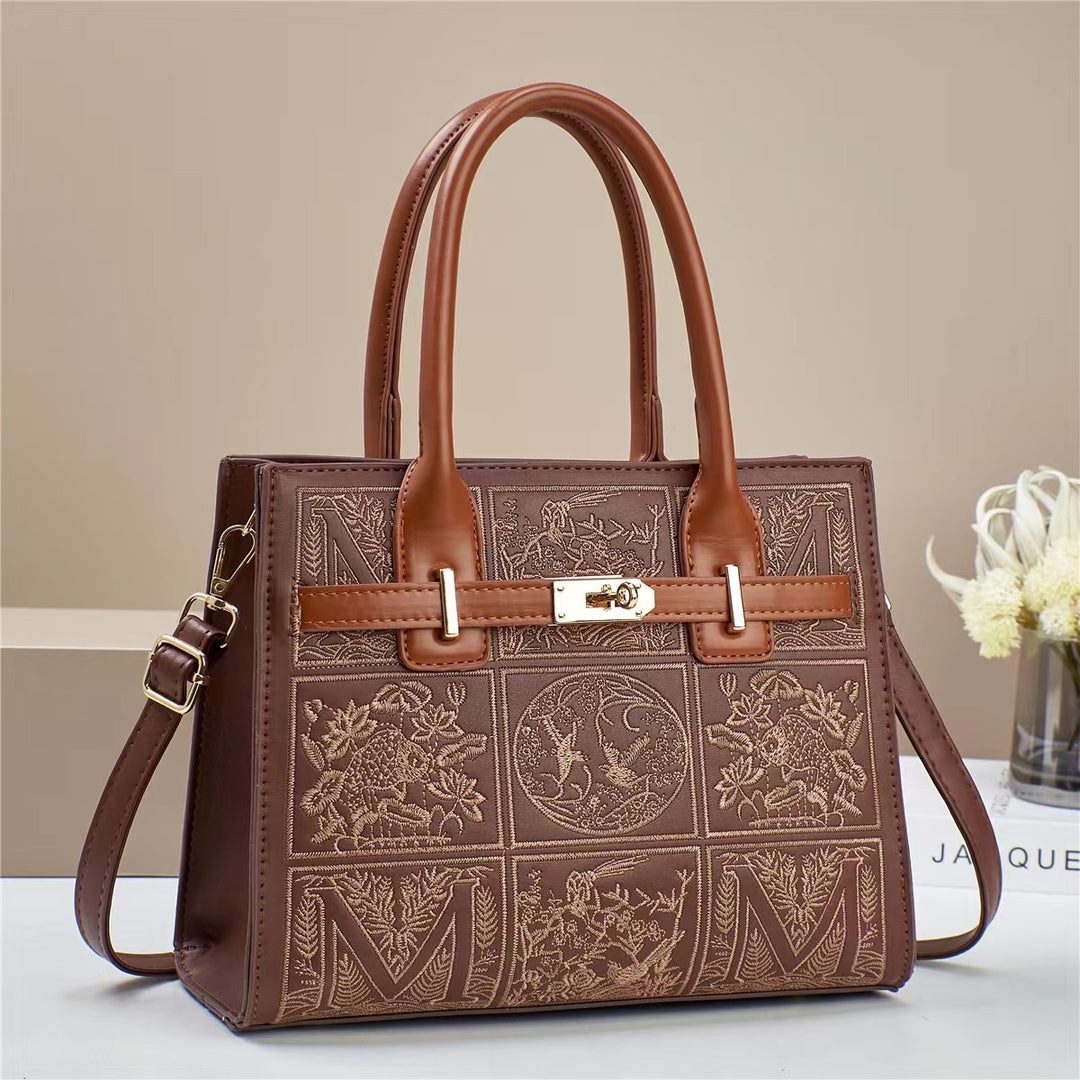 Damen elegante Handtasche mit kunstvollem Stickdesign und abnehmbarem Schulterriemen Nord Taschen