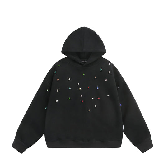 Damen Oversize-Kapuzenpullover mit Strassapplikationen und Relaxed-Schnitt Nord Taschen