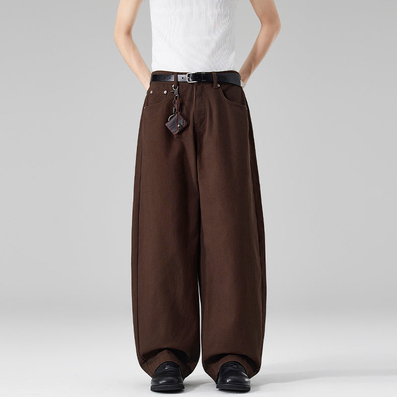 Damen Weite High‑Waist Baumwoll-Twill Baggy‑Hose mit tiefem Schritt Nord Taschen