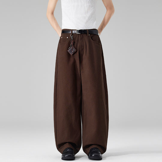 Damen Weite High‑Waist Baumwoll-Twill Baggy‑Hose mit tiefem Schritt Nord Taschen