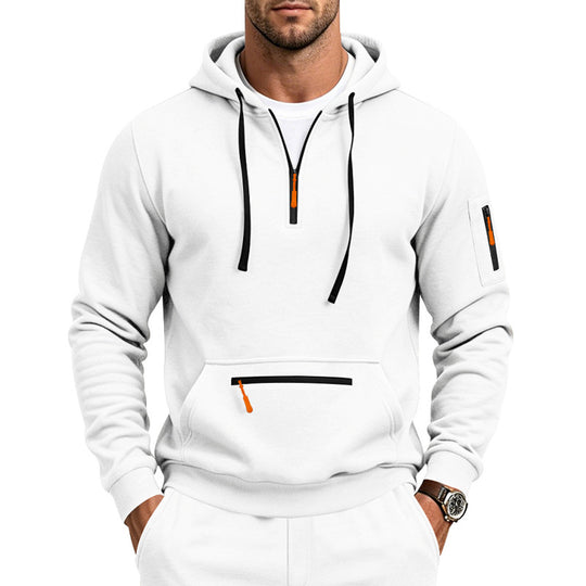 Herren Kapuzen-Sweatshirt mit Half-Zip, Kängurutasche und Reißverschlusstaschen Nord Taschen