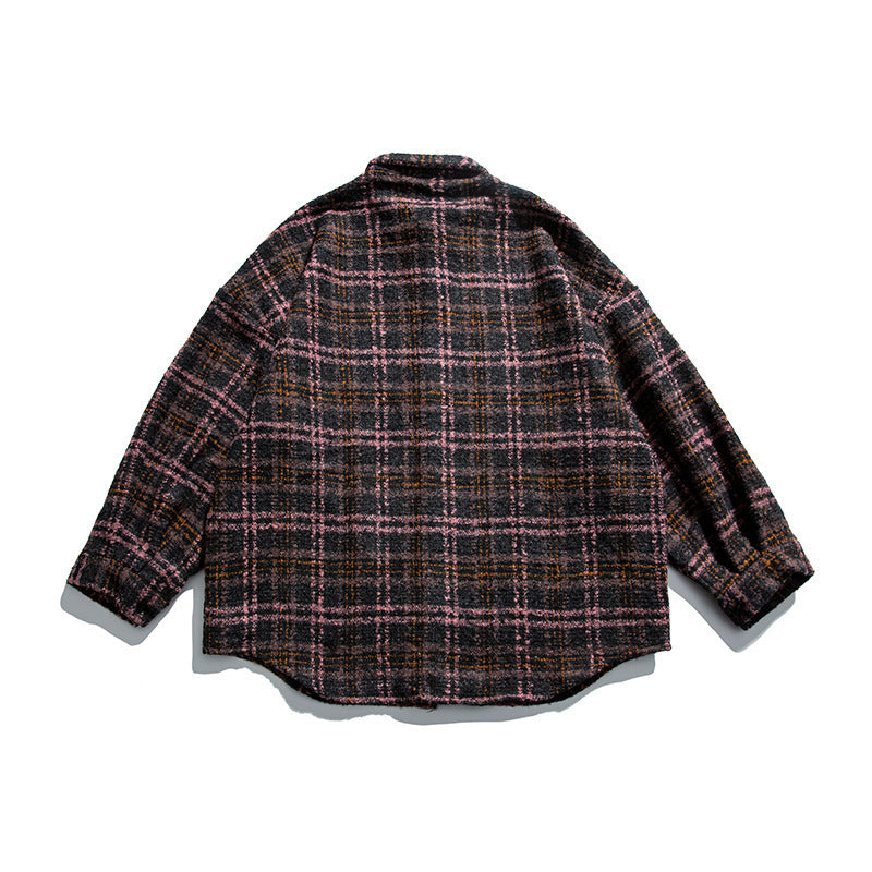 Unisex Bouclé-Karo Hemdjacke mit gesteppter Fütterung, abgerundetem Saum und Hemdkragen Nord Taschen