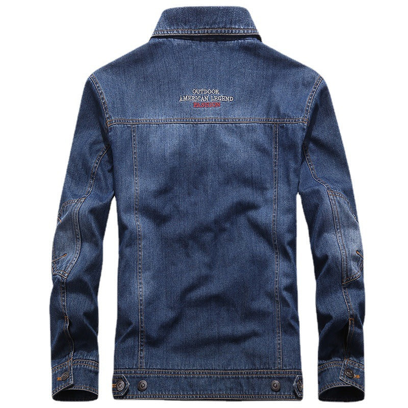 Herren leichte Jeansjacke im Worker-Blouson mit atmungsaktivem Mesh-Innenfutter und Ärmelpatch Nord Taschen