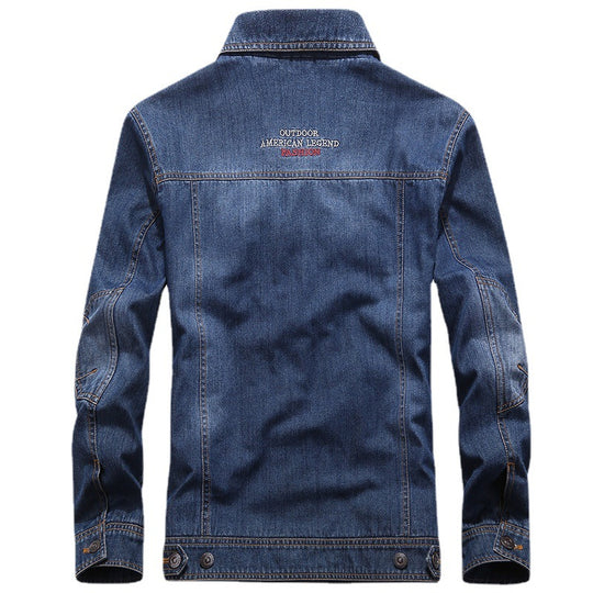 Herren leichte Jeansjacke im Worker-Blouson mit atmungsaktivem Mesh-Innenfutter und Ärmelpatch Nord Taschen