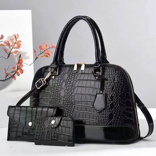 Damen elegante Handtasche mit luxuriöser Kroko-Prägung und abnehmbarer Clutch Nord Taschen