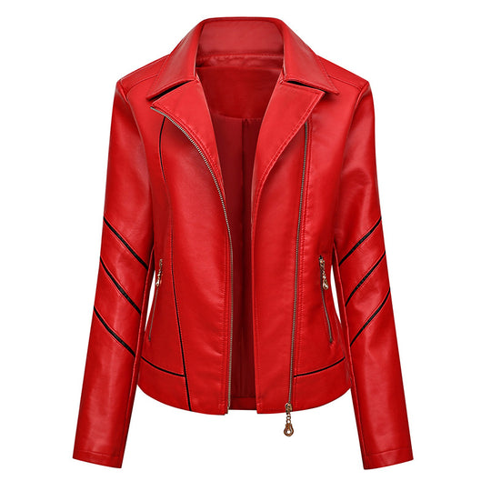 Damen Taillierte Kunstleder‑Bikerjacke mit asymmetrischen Ziernähten und Reißverschlusstaschen Nord Taschen