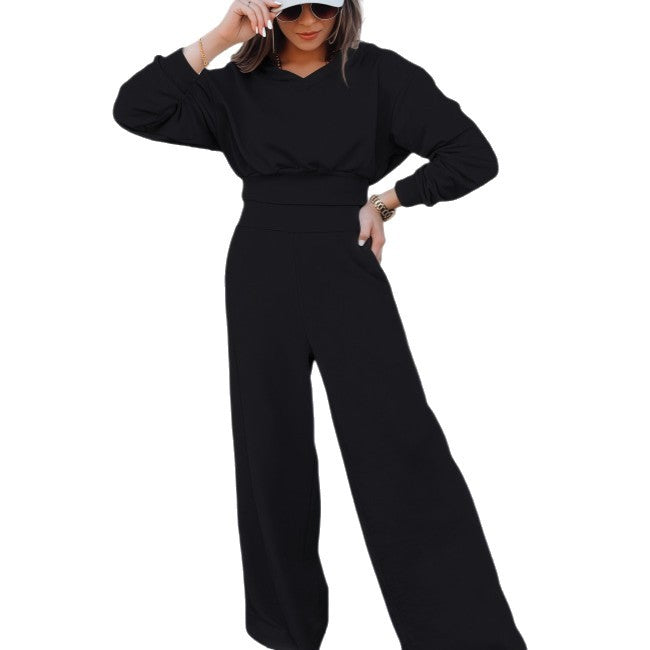 Damen Loungewear-Set mit Cropped V‑Ausschnitt-Pullover und hochtaillierter Palazzohose Nord Taschen