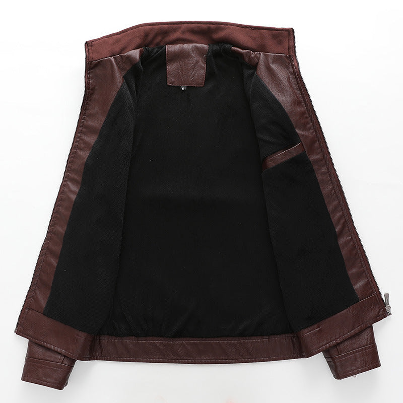 Herren Slim-Fit Lederoptik-Motojacke mit Stehkragen und Reißverschlusstaschen Nord Taschen