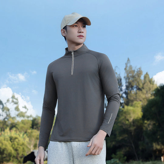 Herren atmungsaktives Langarm-Sportshirt mit UV-Schutz und Reißverschlusskragen Nord Taschen