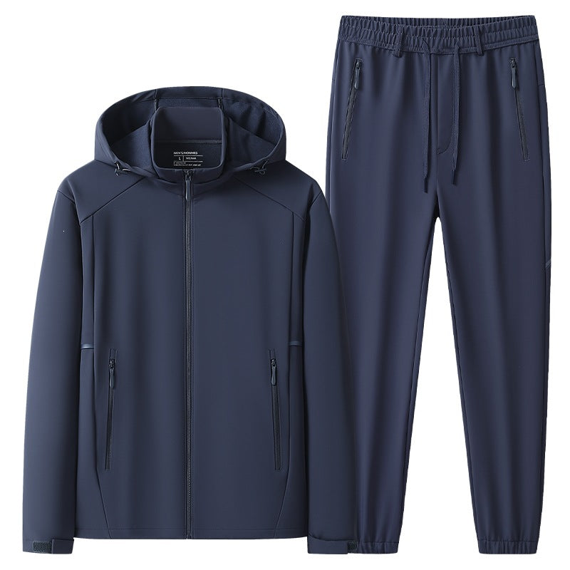 Herren Wetterfester Softshell-Trainingsanzug mit Kapuzen‑Zipjacke, Reißverschluss‑Taschen & konischer Jogginghose Nord Taschen