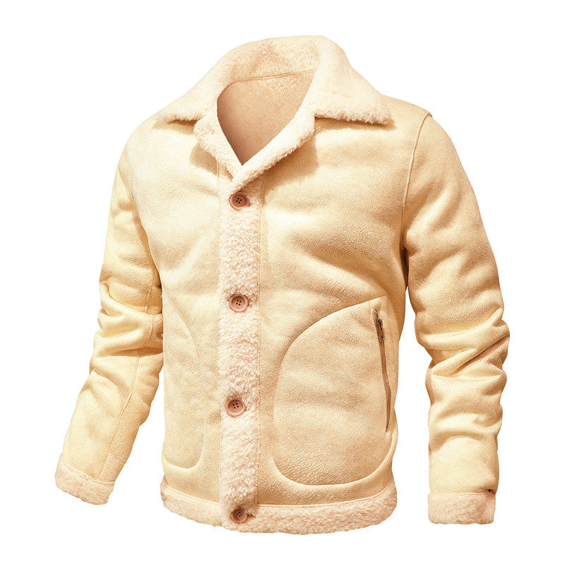 Herren Lammfell-inspirierte Teddy-Fleece Jacke mit Knopfleiste und Reißverschlusstaschen Nord Taschen