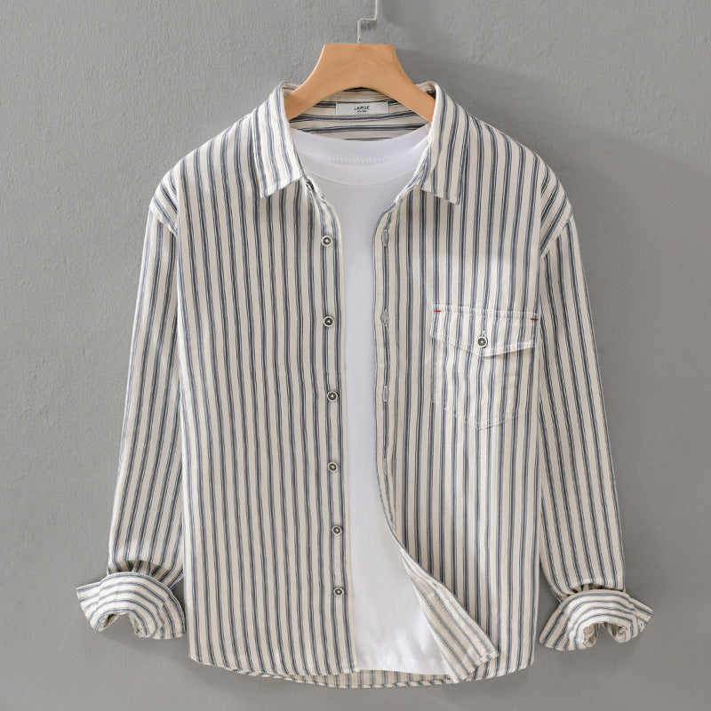 Herren Gestreiftes Overshirt aus leichter Baumwollmischung mit Brustklappe und Relaxed-Fit Nord Taschen