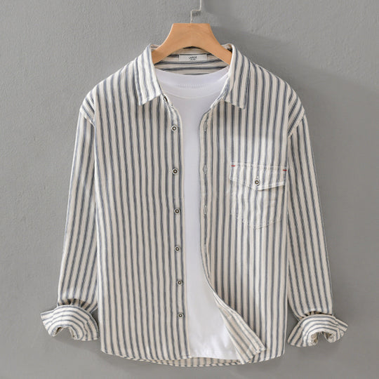 Herren Gestreiftes Overshirt aus leichter Baumwollmischung mit Brustklappe und Relaxed-Fit Nord Taschen
