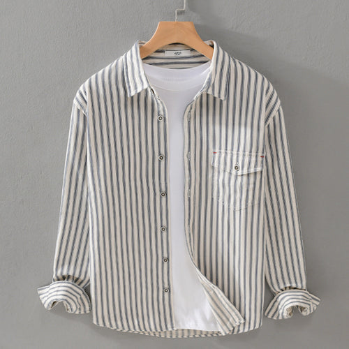 Herren Gestreiftes Overshirt aus leichter Baumwollmischung mit Brustklappe und Relaxed-Fit Nord Taschen