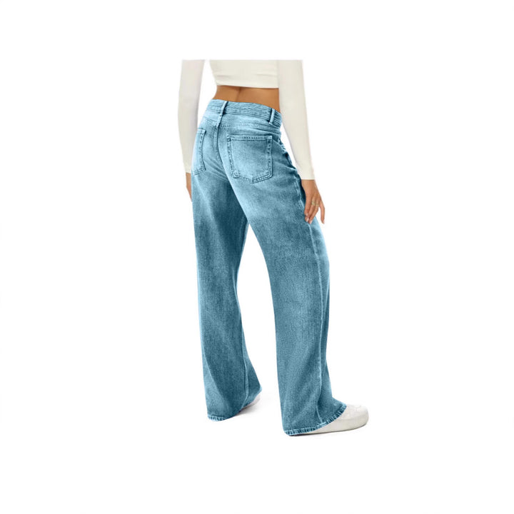 Damen hochgeschnittene Schlagjeans mit extra weitem Bein, figurstreckender Passform und dezenter Vintage-Waschung Nord Taschen