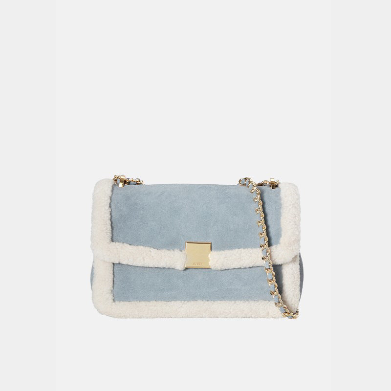 Damen schicke Handtasche aus Wildleder mit Wollbesatz Nord Taschen