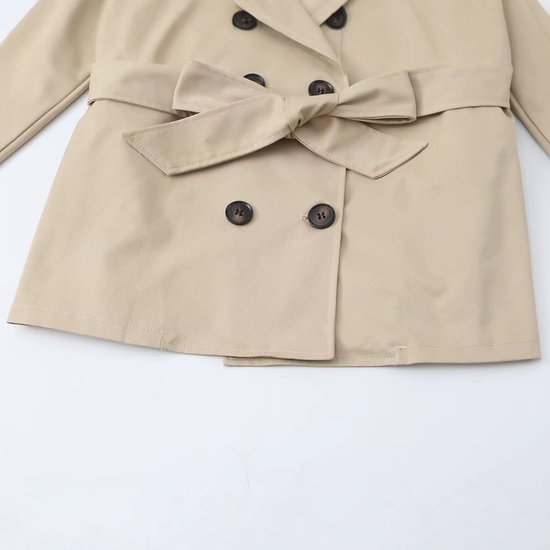 Damen Kurzer Taillierter Trench‑Blouson mit Kapuzenkragen, Schleifenbindegürtel und Raglanärmeln Nord Taschen