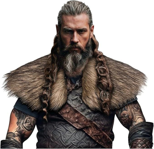 Herren Schultercape im Wiking‑/LARP‑Stil aus hochwertigem Kunstpelz mit breitem Umlegekragen Nord Taschen