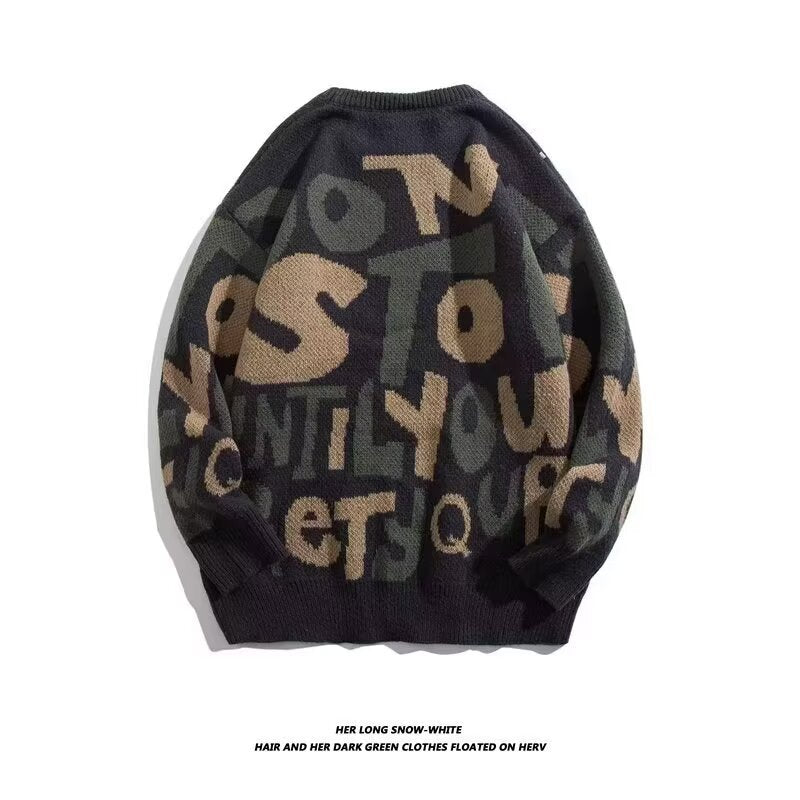 Damen Grobstrickpullover mit kreativen Schriftzügen Nord Taschen